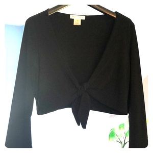 WHBM Tie Front 3/4 Sleeve Shrug-Black